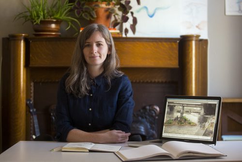 Rachael Alpern, architect, in her home office in Winnipeg on Tuesday, Oct. 13, 2015.  Her River City 2050 proposal consisted of floating hexagonal gardens, which would produce food and could be configured in many different ways.  (Mikaela MacKenzie/Winnipeg Free Press) --for The Rivers project