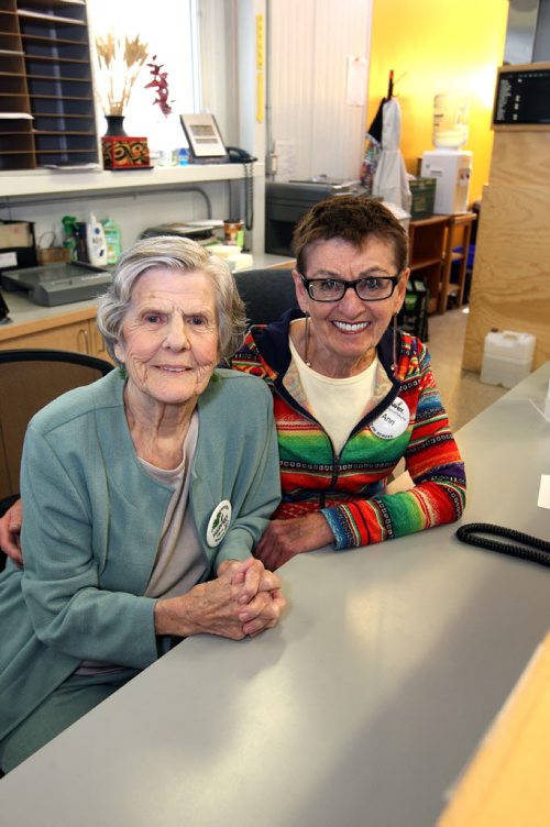 Ann Ledwich and Ann Schenkeveld pose for a quick portrait at Winnipeg Harvest. BORIS MINKEVICH / WINNIPEG FREE PRESS OCT 13, 2015