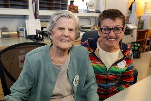 Ann Ledwich and Ann Schenkeveld pose for a quick portrait at Winnipeg Harvest. BORIS MINKEVICH / WINNIPEG FREE PRESS OCT 13, 2015