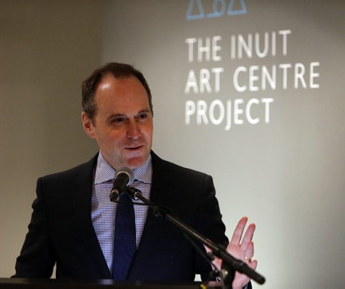 Stephen Borys, director & CEO of the Winnipeg Art Gallery, speaks at the announcement of the planned Inuit Art Centre at the WAG on Oct. 14, 2015. The Winnipeg Art Gallery is working towards the creation of an Inuit Art Centre, to which the Winnipeg Foundation is making a grant of $950,000. The centre will be an innovative programming hub that celebrates Inuit art and indigenous cultures through exhibitions, research, education and art making. The WAG holds in trust the worlds largest public collection of contemporary Inuit art. With more than 13,000 pieces, the collection represents half of the WAGs total permanent art collection. Photo by Jason Halstead/Winnipeg Free Press