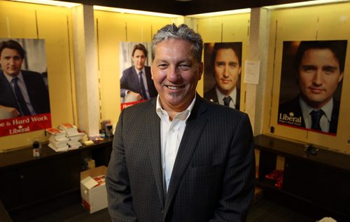 Dan Vandal campaign. Here he poses for a photo in his campaign headquarters on Marion.  BORIS MINKEVICH / WINNIPEG FREE PRESS  OCT 14, 2015