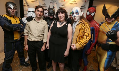 (L-R): Costumed members of Costume Alliance and 501st Legion pose with Chris MacDonald and Taryn Brenner of Abraxas Studios. Photo by Jason Halstead/Winnipeg Free Press RE: Social page