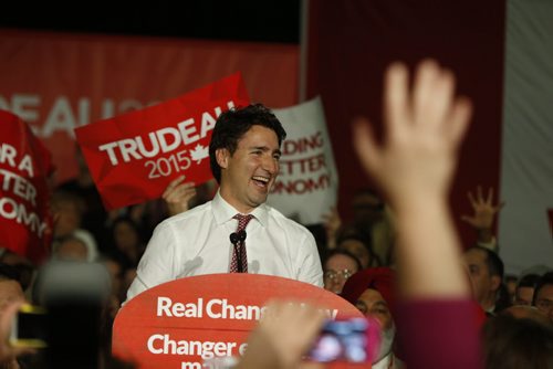 Liberal leader Justin Trudeau is greeted with a roaring, full-house crowd of Liberal supporters  at St. James Civic Centre Saturday night.   Oct 17, 2015 Ruth Bonneville / Winnipeg Free Press play