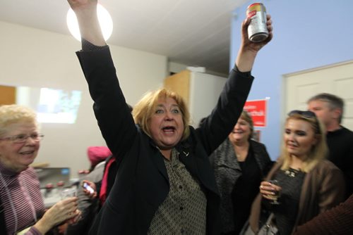 MaryAnn Mihychuk screams in celebration after just hearing she won a close raise  Monday evening against Jim Bell of the conservatives.   Oct 19, 2015 Ruth Bonneville / Winnipeg Free Press play