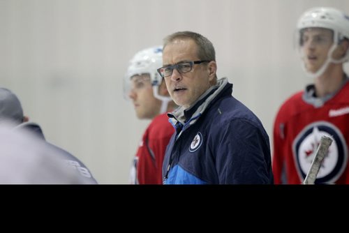 Winnipeg Jets coach, Paul Maurice  at practice with teamTuesday morning at MTS Iceplex.   Oct 20, 2015 Ruth Bonneville / Winnipeg Free Press pla