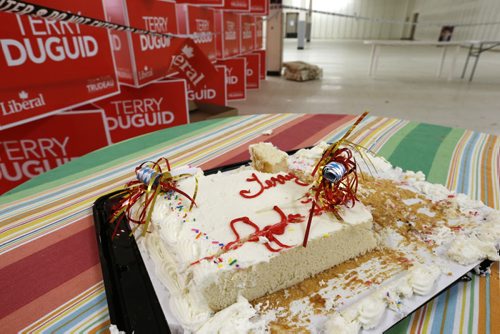 The cake in Terry Duguid's Winnipeg South HQ Tuesday from the celebration from Monday night's  federal election victory. Dan Lett story  Wayne Glowacki / Winnipeg Free Press October 20 2015