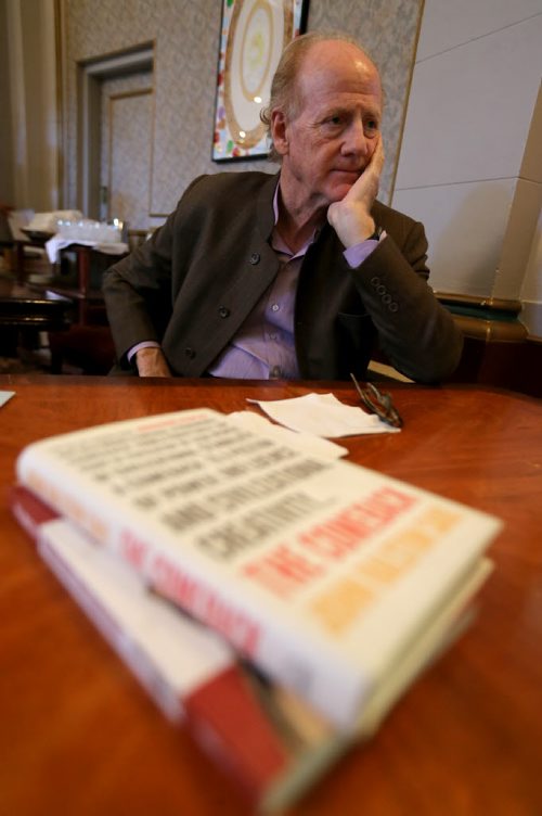 John Ralson Saul and his book, for Aled Paul story, Thursday, October 22, 2015. (TREVOR HAGAN/WINNIPEG FREE PRESS)