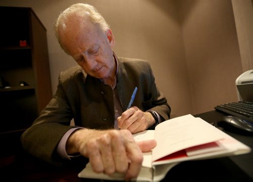 John Ralson Saul and his book, for Aled Paul story, Thursday, October 22, 2015. (TREVOR HAGAN/WINNIPEG FREE PRESS)