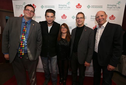 L-R: Lane Ledohowski (Canad Inns vice-president of construction and facilities management), actor Billy Baldwin, Lisette Lussier, Dan Lussier (CFO of Canad Inns) and curler Kevin Martin. at the Celebrity Human Race fundraiser for the Health Sciences Centre at the TYC Event Centre at Canad Inns Polo Park on Oct. 16, 2015. Photo by Jason Halstead/Winnipeg Free Press RE: Social Page for Oct. 24, 2015