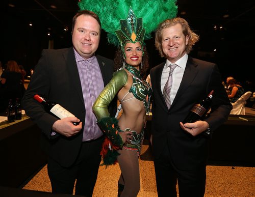 L-R: Christopher Sprague (529 Wellington sommelier), dancer Abby of Viva Brazil and Olympic cyclist Curt Harnett. at the Gold Medal Plates food and wine event at the RBC Convention Centre Winnipeg on Oct. 16, 2015. Photo by Jason Halstead/Winnipeg Free Press RE: Social Page for Oct. 24, 2015