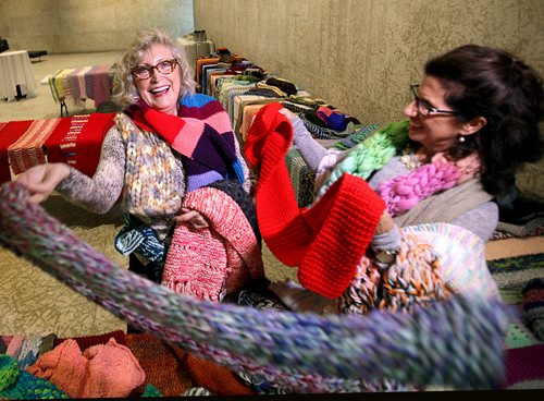 Yarn storming the WAG Joyce Berry (left) and Hennie Corrin, co-chairs of Crafted show and sale, have some fun as they show off some of the beautiful knit scarfs handmade by anonymous donors for upcoming WAG event. The Gallery is partnering to host CRAFTED Show + Sale  in celebration of Craft Year 2015. As the first-ever juried craft show at the WAG, CRAFTED will present unique handmade work by 50 outstanding craft artists from Manitoba and Nunavut. All four floors of the WAG will be bustling with craft activity from displays to sales opportunities to workshops taking place Nov 6th and 7th.   Standup photo  Oct 23, 2015 Ruth Bonneville / Winnipeg Free Press