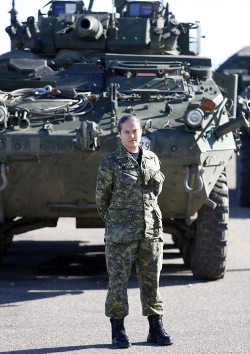 49.8  Leading Seaman Jessica Leiblein is with 2PPCLI at the CFB Shilo. Jessica is standing beside a LAV (Light Armoured Vehicle).   Although she currently has a navy rank as she has transferred to a different career path within the CAF she was an infantry soldier with the 2PPCLI during OP MEDUSA in Afghanistan in 2006-07. Jessica is standing beside a LAV (Light Armoured Vehicle). Kevin Rollason story. Wayne Glowacki / Winnipeg Free Press October 22 2015
