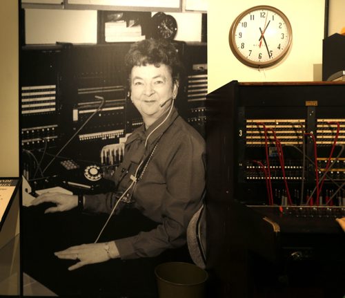 49.8  A photograph of Meryl McKeand, she worked more than 20 years as a switchboard operator in CFB Shilo's underground nuclear bunker. The photo is beside the original switchboard from the Shilo Nuclear Bunker on display at the Royal Canadian Artillery Museum at CFB Shilo.  Kevin Rollason story. Wayne Glowacki / Winnipeg Free Press October 22 2015