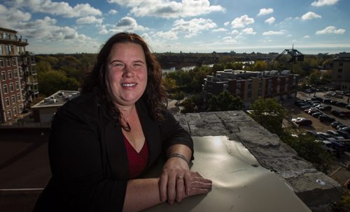 Monica Giesbrecht of HTFC Planning and Design, a big proponent of development along the Seine River, on the roof of their office building just off of Waterfront Drive. 151006 - Tuesday, October 06, 2015 -  MIKE DEAL / WINNIPEG FREE PRESS