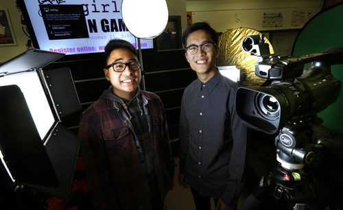 Sisler High School launched a scholarship program with the Vancouver Film School and two of the recipients are Daniel Cochon,left, he will be taking film production and Gerard Jacinto will be taking acting.  Nick Martin story. Wayne Glowacki / Winnipeg Free Press October 26 2015