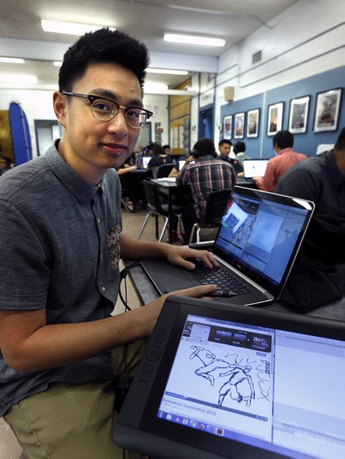 Sisler High School launched a scholarship program with the  Vancouver Film School, one  of the recipients is Moises Lucero who will be taking classical animation.  Nick Martin story. Wayne Glowacki / Winnipeg Free Press October 26 2015
