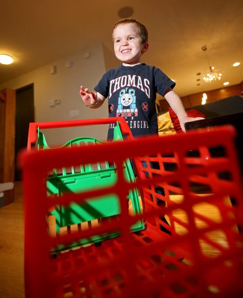 Max Bannister, 4, has been chosen by Starlight Canada , a charity that helps sick kids, to run through Toys'R'Us to get free toys, Monday, October 26, 2015. (TREVOR HAGAN/WINNIPEG FREE PRESS)