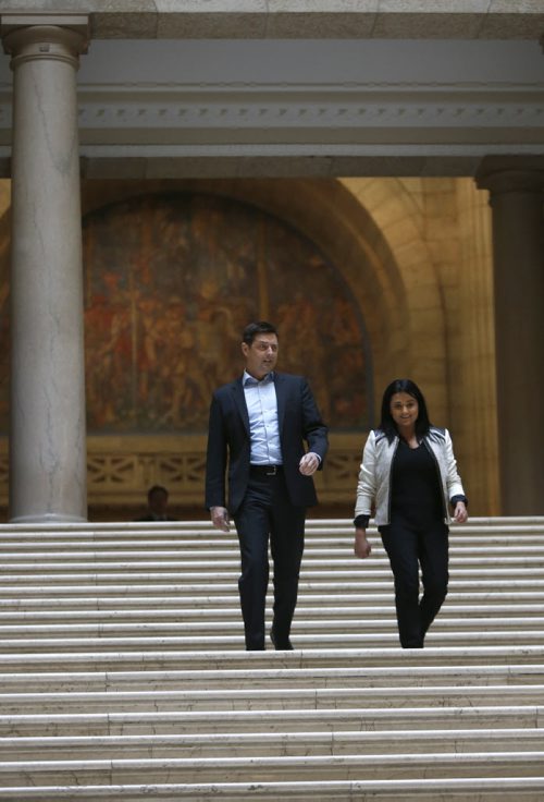 Manitoba Liberal Leader Rana Bokhari introduces candidate Peter Chura, former Global news anchor Tuesday in the Manitoba Legislative building. Larry Kusch story. Wayne Glowacki / Winnipeg Free Press October 27 2015