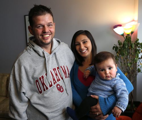 US army deserter Joshua Key at home in St. Norbert with his wife Alexina and son Skye, 7mos.     Editorial by Lesley Hughes.Wayne Glowacki / Winnipeg Free Press October 28 2015