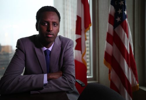 Photo of Hamse Warfa, a guest of the US consulate, here to speak about his experiences as a Somali refugee successfully chasing the American dream.  For Carol Sanders story. Photo taken in the US Consulate office in TD Building.    Oct 28, 2015 Ruth Bonneville / Winnipeg Free Press