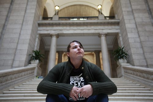 Alaya McIvor (survivor of sexual exploitation) poses for a photo on the stairs of the Legislative Building at presser announcing that the Manitoba government will be partnering with Joy Smith Foundation, Klinic to fight sexual exploitation, human trafficking by setting up new hotline at the Leg Thursday morning.  Oct 29, 2015 Ruth Bonneville / Winnipeg Free Press