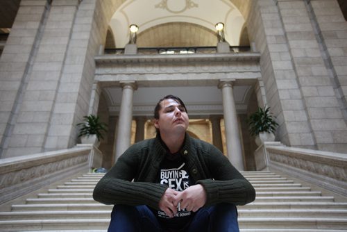 Alaya McIvor (survivor of sexual exploitation) poses for a photo on the stairs of the Legislative Building at presser announcing that the Manitoba government will be partnering with Joy Smith Foundation, Klinic to fight sexual exploitation, human trafficking by setting up new hotline at the Leg Thursday morning.  Oct 29, 2015 Ruth Bonneville / Winnipeg Free Press