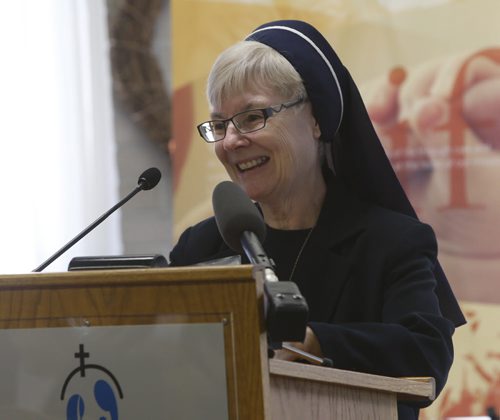 Sister Pat Lacey, with the Sisters Servants of Mary Immaculate speaks at  the Holy Family Home launch of  the Life Love Legacy Capitol campaign Friday to expand the home. Carol Sanders story Wayne Glowacki / Winnipeg Free Press October 30  2015