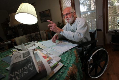 Phil Dickman reminisces at home about his northern experiences, a retired provincial social worker who worked with the Dene for years he's part of mary Agnes' Dene follow. October 30, 2015 - (Phil Hossack / Winnipeg Free Press)