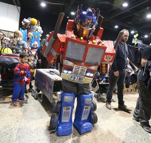 Tony Liarakos shows off his functional Transformers Optimus Prime costume at Central Canada Comic Con at RBC Convention Centre Winnipeg on Oct. 31, 2015. Photo by Jason Halstead/Winnipeg Free Press
