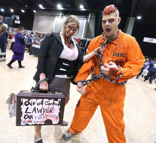 Jody Bergen and brother Glenn show off their zombie-themed costumed at Central Canada Comic Con at RBC Convention Centre Winnipeg on Oct. 31, 2015. Photo by Jason Halstead/Winnipeg Free Press