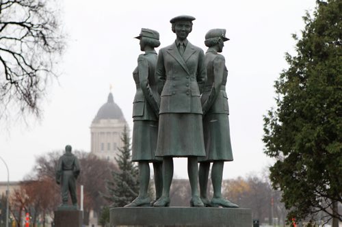 49.8 Tri-Service statue on Memorial Boulevard. It depicts women serving in the air force, navy and army and plaque.  Oct 31, 2015 Ruth Bonneville / Winnipeg Free Press
