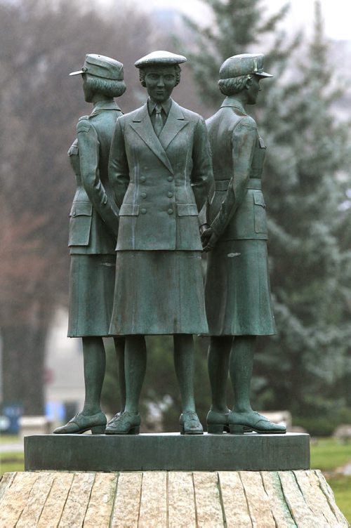 49.8 Tri-Service statue on Memorial Boulevard. It depicts women serving in the air force, navy and army and plaque.  Oct 31, 2015 Ruth Bonneville / Winnipeg Free Press