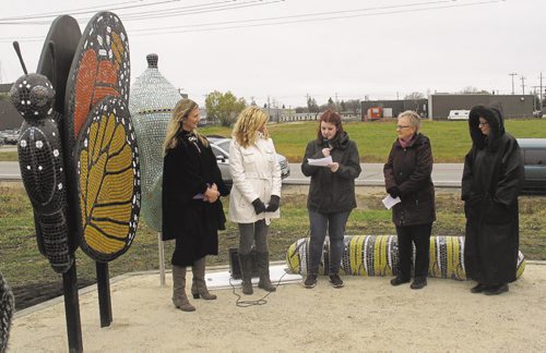 Canstar Community News The "Life Journey" public art installation was officially unveiled Oct. 28 on the Northeast Pioneers Greenway at Concordia Avenue. From left, (SHELDON BIRNIE/CANSTAR/THE HERALD)