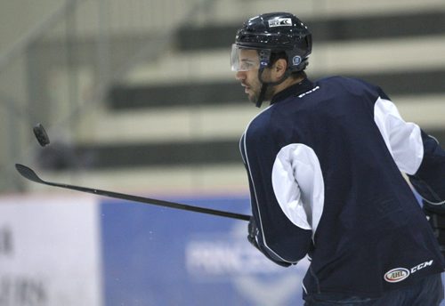 Manitoba Moose Patrice Cormier with the puck at practice Tuesday morning at MTS Iceplex -See story Nov 03, 2015   (JOE BRYKSA / WINNIPEG FREE PRESS