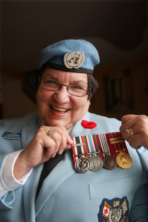 Retired Sgt. Linda Jardine. She spent more than 30 years in the navy/armed forces, including service as a peacekeeper in the Golan Heights in the 1970s( uniform she is wearing) -See Kevin Rollason story Nov 03, 2015   (JOE BRYKSA / WINNIPEG FREE PRESS)