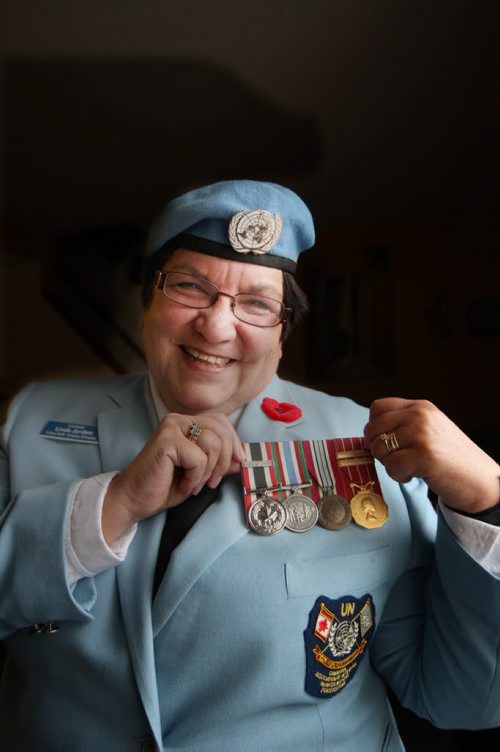 Retired Sgt. Linda Jardine. She spent more than 30 years in the navy/armed forces, including service as a peacekeeper in the Golan Heights in the 1970s( uniform she is wearing) -See Kevin Rollason story Nov 03, 2015   (JOE BRYKSA / WINNIPEG FREE PRESS)