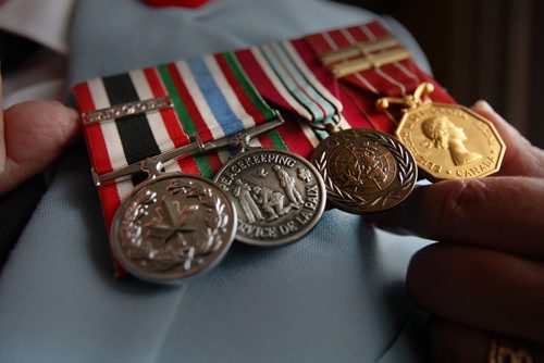 Retired Sgt. Linda Jardine. She spent more than 30 years in the navy/armed forces, including service as a peacekeeper in the Golan Heights in the 1970s- She proudly shows off her service medals from her military career-See Kevin Rollason story Nov 03, 2015   (JOE BRYKSA / WINNIPEG FREE PRESS)
