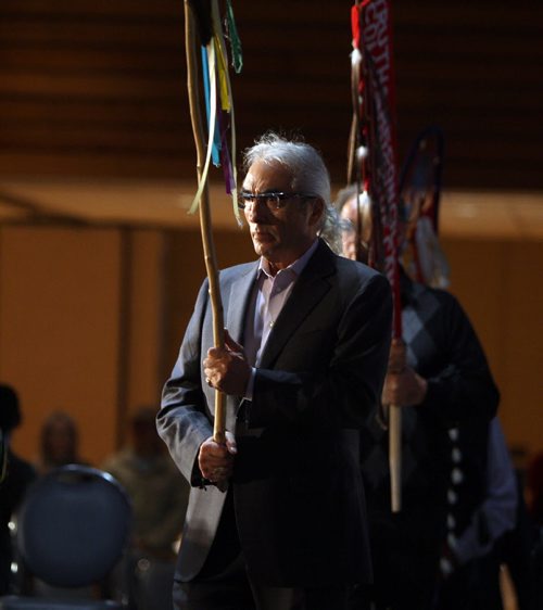 Grand opening of the National Research Centre for Truth and Reconciliation, Chancellors Hall, 177 Dysart Road, University of Manitoba. Phil Fontaine helps lead the group into University Centre. BORIS MINKEVICH / WINNIPEG FREE PRESS  NOV 3, 2015
