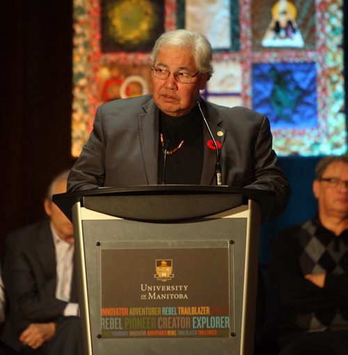 Murray Sinclair addresses the crowd at the Grand opening of the National Research Centre for Truth and Reconciliation, Chancellors Hall, 177 Dysart Road, University of Manitoba. BORIS MINKEVICH / WINNIPEG FREE PRESS  NOV 3, 2015