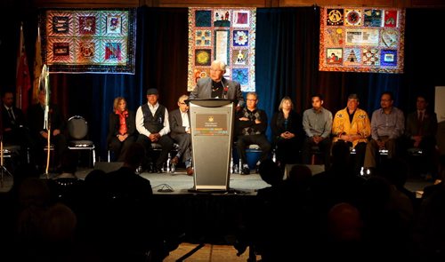 Murray Sinclair addresses the crowd at the Grand opening of the National Research Centre for Truth and Reconciliation, Chancellors Hall, 177 Dysart Road, University of Manitoba. BORIS MINKEVICH / WINNIPEG FREE PRESS  NOV 3, 2015