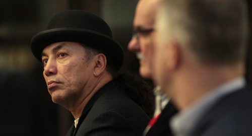 Long Plain FIrst Nation Chief, Dennis Meeches waits to addres a forum on the Kapyong property and Urban Reserves Wednesday at the Canadian Mennonite University.....Ashley Prest story..... See Kapyong stories..... November 4, 2015 - (Phil Hossack / Winnipeg Free Press)  FUTURE OF KAPYONG: What might an urban reserve at Kapyong Barracks look like? That question will be addressed this evening by people who know lots about the topic: Chief Dennis Meeches of Long Plain First Nation, which operates two urban reserves; Harry Finnegan,  former head of planning at the City of Winnipeg; and Andrew Holtman, a member of the Tuxedo Community Associations board of directors.