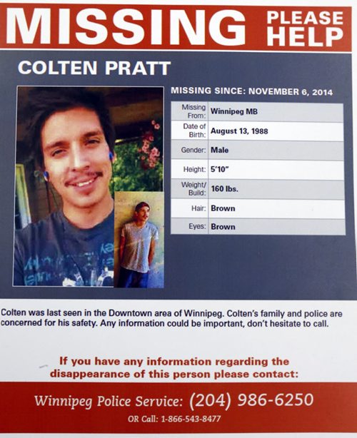 Colten Pratt disappeared shortly after he moved to Winnipeg looking for work last year.  Katie May story Wayne Glowacki / Winnipeg Free Press Nov. 5   2015