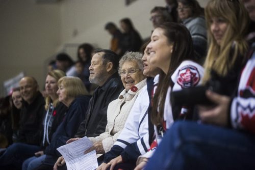 Fans young and old alike enjoy the game as CN's hockey team challenges Canadiens alumni at the MTS Iceplex in Winnipeg on Saturday, Nov. 7, 2015.   (Mikaela MacKenzie/Winnipeg Free Press)