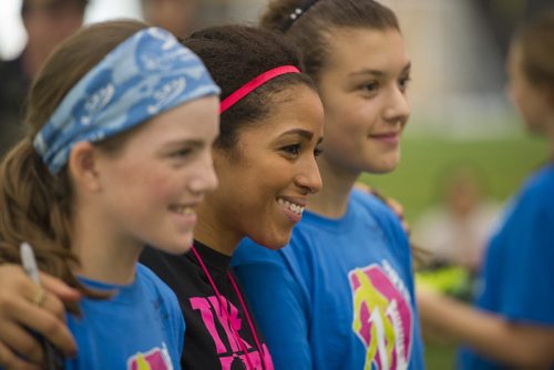 DAVID LIPNOWSKI / WINNIPEG FREE PRESS 151107  Desiree Scott led the the second annual Desiree Scott Soccer Camp for Girls at Axworthy Health and RecPlex Saturday November 7, 2015.