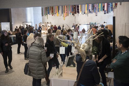 DAVID LIPNOWSKI / WINNIPEG FREE PRESS 151107  People check out unique handmade works by 50 artists from Manitoba and Nunavut during CRAFTED, a crafts event and sale in celebration of Craft Year 2015, Saturday November 7, 2015 at the Winnipeg Art Gallery.