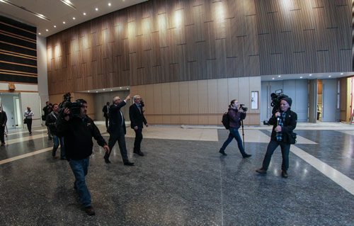 Premier Greg Selinger and Klaus Lahr, president and CEO of the Winnipeg Convention Centre during a tour of the new sections of the Convention Centre Thursday morning.  151112 - Thursday, November 12, 2015 -  MIKE DEAL / WINNIPEG FREE PRESS