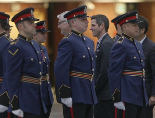 Justice Minister Gord McIntosh and City of Winnipeg Mayor Brian Bowman inspect Winnipeg Police Service Recruit Class #158 Friday afternoon at Minto Armoury  21 officers graduated from recruit class #158 and #158 Lateral-Nov 13, 2015   (JOE BRYKSA / WINNIPEG FREE PRESS)