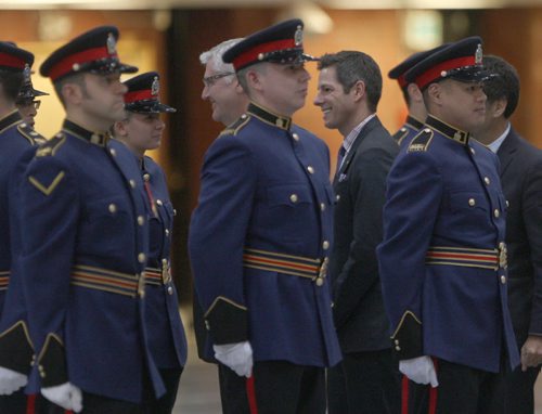 Justice Minister Gord McIntosh and City of Winnipeg Mayor Brian Bowman inspect Winnipeg Police Service Recruit Class #158 Friday afternoon at Minto Armoury 21 officers graduated from recruit class #158 and #158 Lateral-Nov 13, 2015 (JOE BRYKSA / WINNIPEG FREE PRESS)