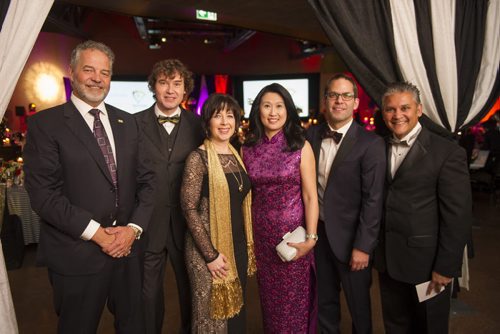DAVID LIPNOWSKI / WINNIPEG FREE PRESS 151114  Manitoba Dental Association board of directors (L-R) Dr. David Goerz, Dr. Marcel Van Woensel, Dr. Carla Cohn, Dr. Nancy Auyeung, Dr. Cory Sul, Mr. Rafi Mohammed   at the Dare to Smile Gala at the Canadian Museum for Human Rights Saturday November 14, 2015.  for the Social Page