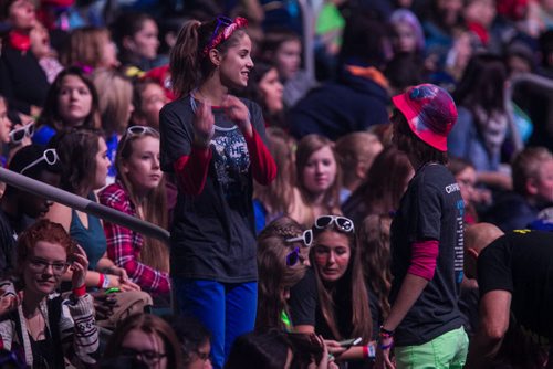 Around 16,000 Manitoba students and teachers take in WE Day Manitoba at the MTS Centre Monday, where inspirational speakers and performers helped celebrate youth making a difference in their communities.  151116 - Monday, November 16, 2015 -  MIKE DEAL / WINNIPEG FREE PRESS